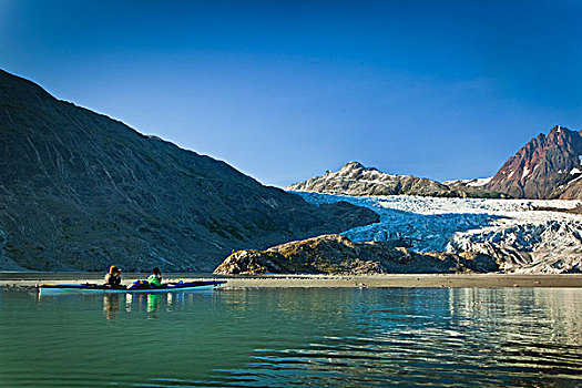 海洋,漂流者,划船,冰河,小湾,冰河湾国家公园,保存,东南阿拉斯加,夏天