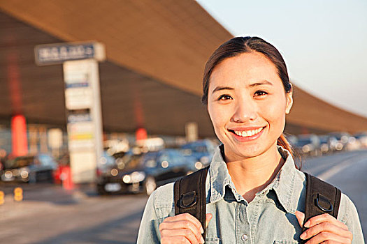 年轻,旅行者,头像,户外,机场