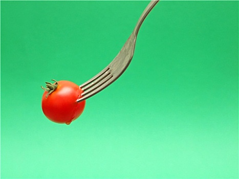 新鲜,西红柿,叉子,绿色背景