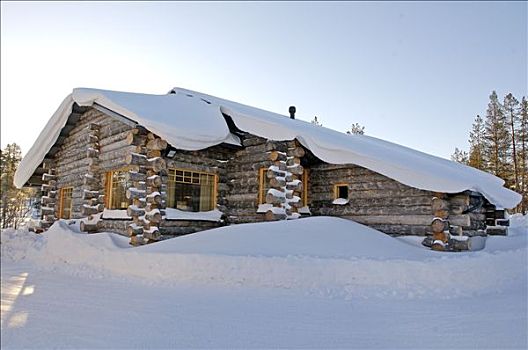 芬兰,拉普兰,滑雪胜地,木房子
