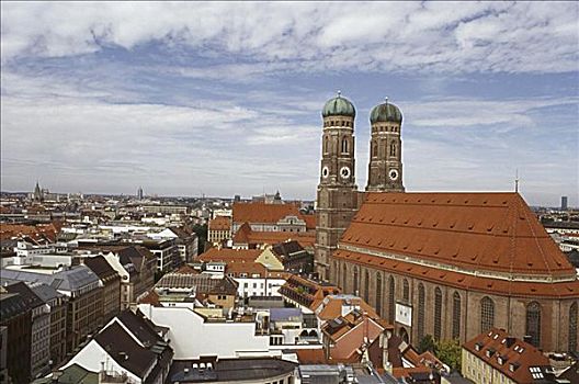 俯拍,大教堂,圣母教堂,玛利亚广场,慕尼黑,德国