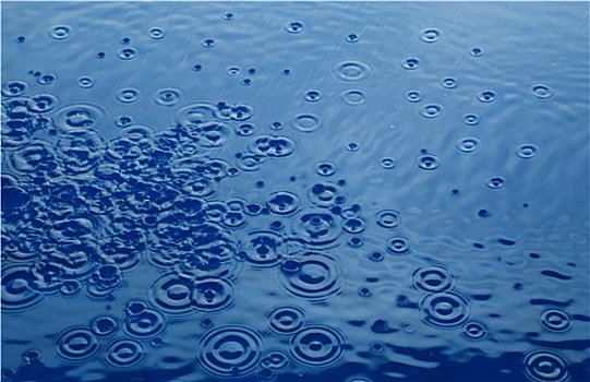 雨滴,波纹,蓝色背景