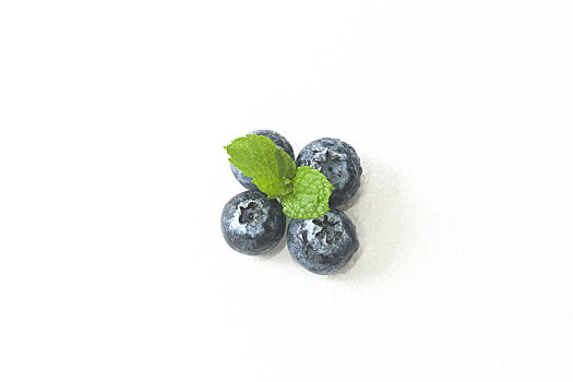 白色背景,蓝莓,一片,薄荷叶