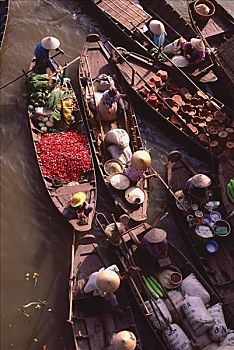 越南,芹苴,河,蔬菜,销售,水上市场