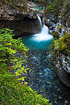 瀑布,峡谷,班芙国家公园,艾伯塔省,加拿大