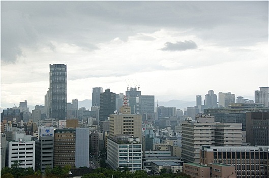大阪,天际线,多云天气