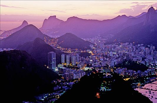 巴西,里约热内卢,全视图,城市,黄昏