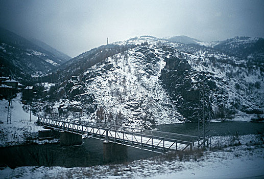 金属,桥,河,冬天,乡村,罗马尼亚