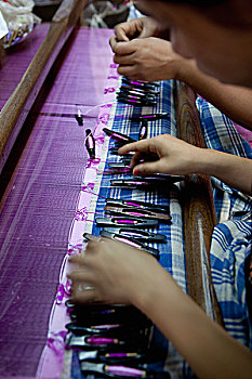 女孩,编织,蒲甘,曼德勒省,缅甸