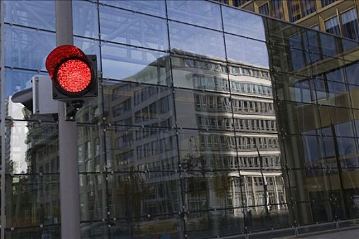 红绿灯,正面,写字楼,玻璃幕墙,柏林,德国,欧洲