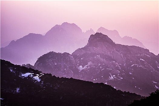 黄山,冬,剪影,层叠,水墨,轮廓