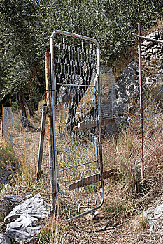 荒废,铁丝栅栏,大门,波西塔诺,阿马尔菲海岸