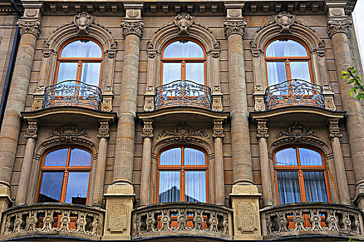 装饰,建筑,熟铁,露台,19世纪,上弗兰科尼亚,巴伐利亚,德国,欧洲