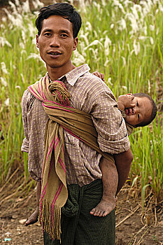 种族,男人,孩子,乡村,南方,下巴,缅甸