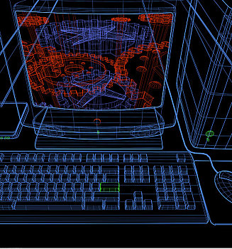 线框,电脑,齿轮,显示器