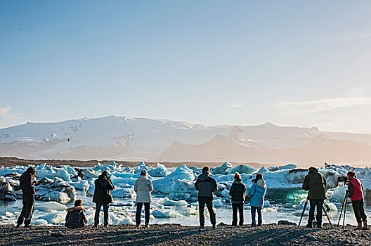 冰岛,东方,区域,杰古沙龙湖,结冰,湖,旅游,注视,冰山