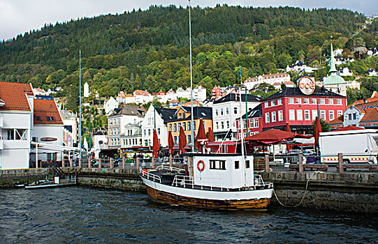 卑尔根,挪威,老城,老,港口,码头,建筑,区域,旅游