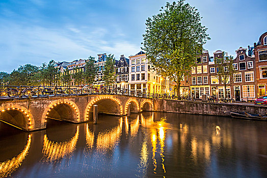 历史,房子,运河,黄昏,阿姆斯特丹,荷兰