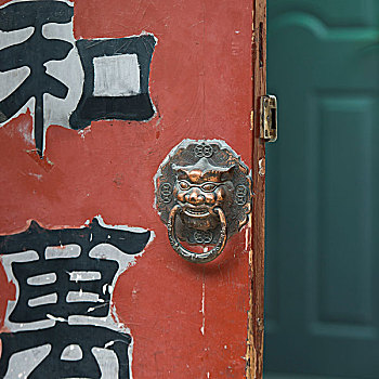 特写,门,狮子,头部,胡同,地区,北京,中国