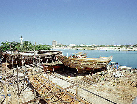 独桅三角帆船,安静,传统方式,码头,木头,印度