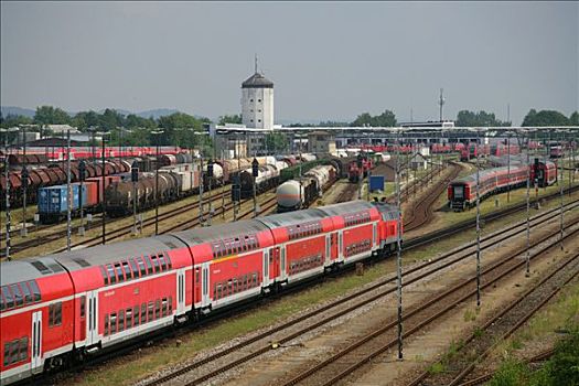 客运列车,货车,巴伐利亚,德国