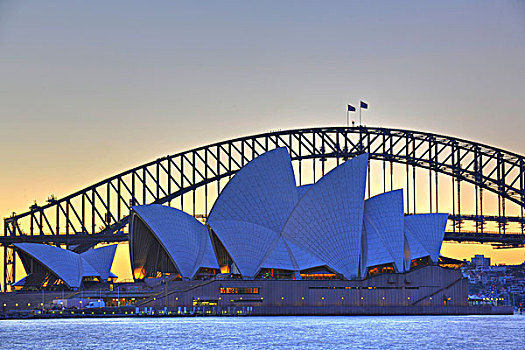 悉尼歌剧院,悉尼,港口,桥,日落,新南威尔士,澳大利亚