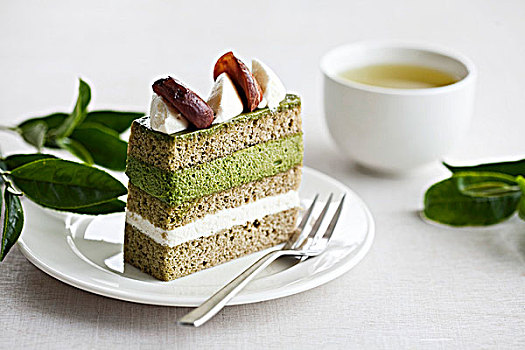 绿茶,蛋糕,栗子