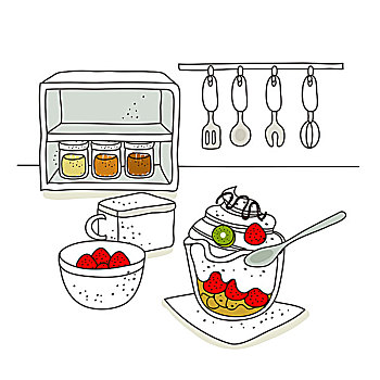 插画,草莓冰激凌