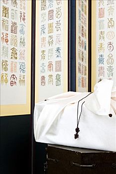 韩国,传统,盒子,桌子,折叠屏风