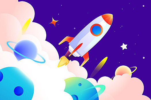 世界航天日宇航員遨游太空航天飛船發(fā)射插畫