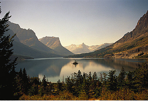 俯视,风景,湖,冰川国家公园,蒙大拿,美国