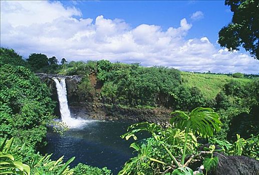 夏威夷,夏威夷大岛,河,州立公园,彩虹瀑布,彩虹,薄雾,瀑布