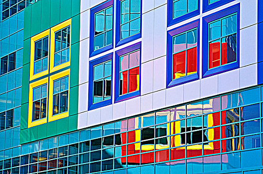 彩色,窗户,反射,艾伯塔省,儿童医院,卡尔加里,加拿大