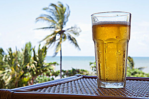 玻璃杯,寒冷,啤酒,桌子,海滩