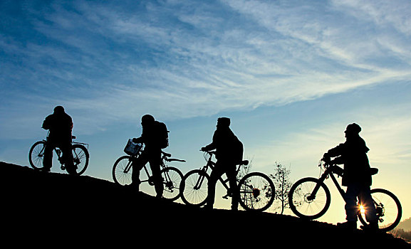 骑自行车,挑战,道路,旅游,团队