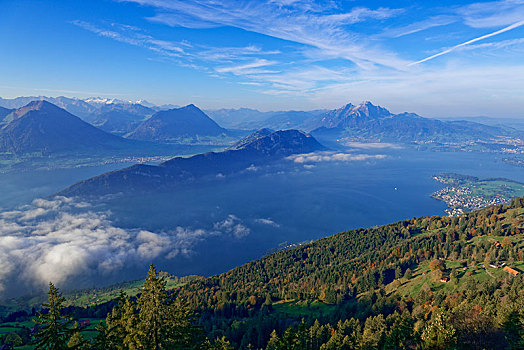 风景,琉森湖,攀升,皮拉图斯,施维茨,瑞士,欧洲