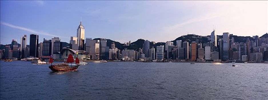 香港,天际线,中国帆船,维多利亚港