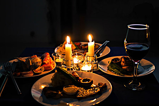 烛光晚餐,红酒,西餐,料理