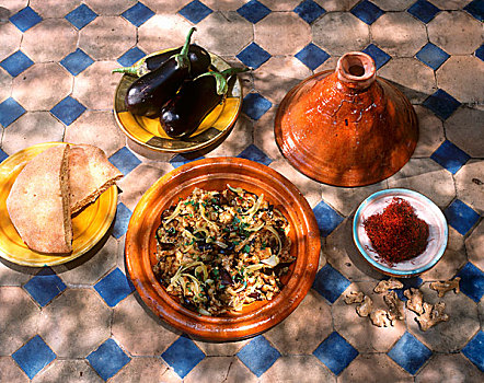摩洛哥,茄子,塔津,洋葱