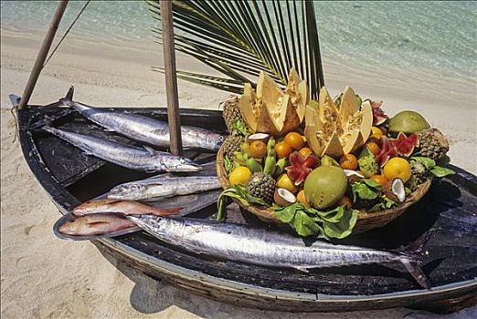 马尔代夫,外来水果,鱼,小,船,海滩