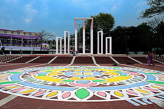 前景,中心,语言文字,移动,纪念建筑,涂绘,学生,达卡,大学,国际,白天,二月,孟加拉,2008年