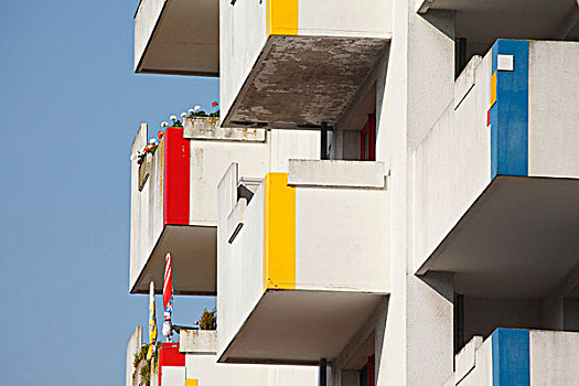 露台,彩色,高层建筑,建筑,不来梅港,不莱梅,德国