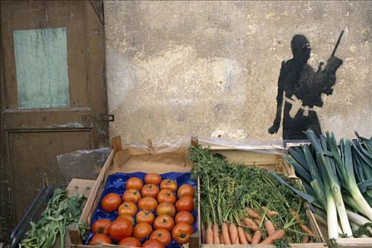 蔬菜,盒子,正面,涂鸦,巴斯蒂亚,科西嘉岛,法国