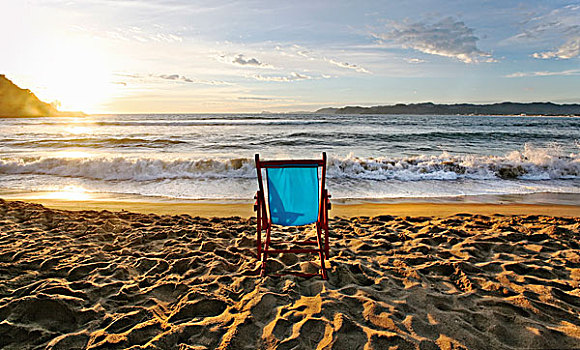 沙滩椅,沙子,日落