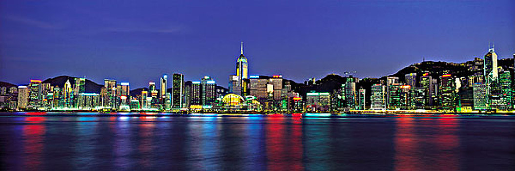 全景,香港,天际线,夜晚
