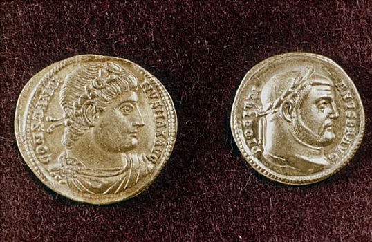 金币,展示,头部,罗马人,帝王,4世纪,艺术家,未知