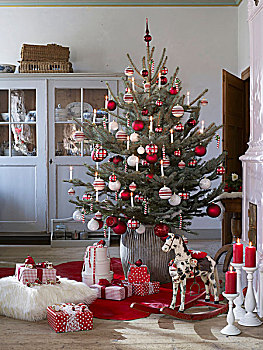 装饰,圣诞树,礼物,地板,乡村,客厅