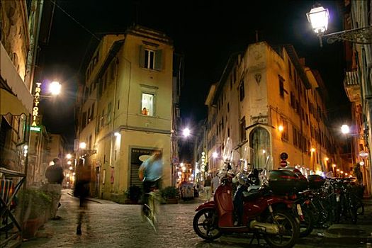 活泼,小路,夜晚,佛罗伦萨,托斯卡纳,意大利,欧洲