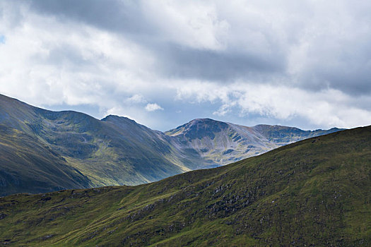 苏格兰,高地,山坡,彩色,阴天,背景