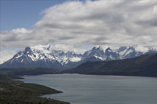 湖,正面,山脉,托雷德裴恩国家公园,麦哲伦省,区域,智利